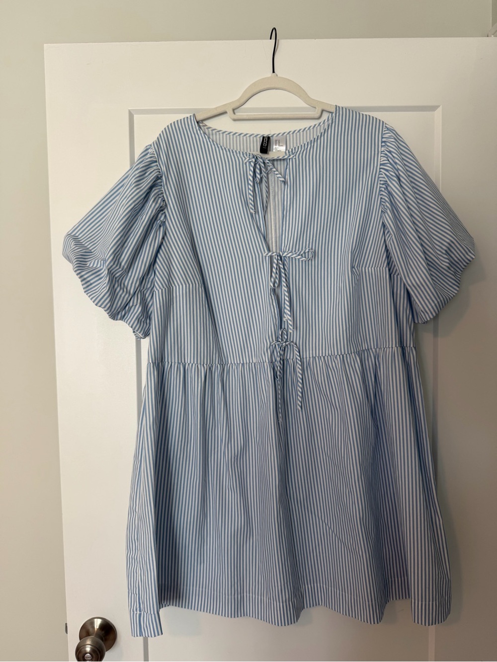 H&M Blue and White Striped Tie-Front Dress